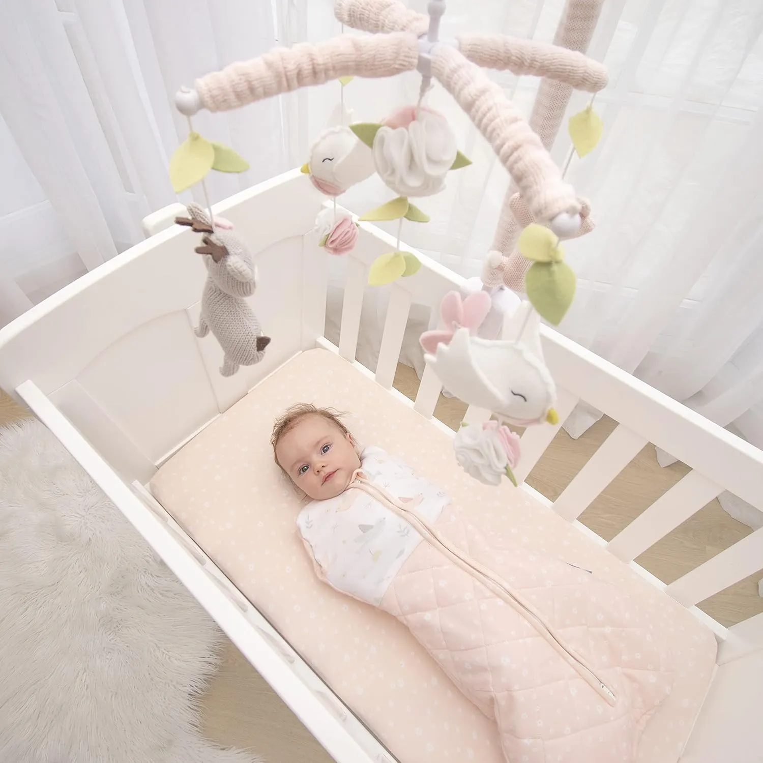 Knitted Woodland Characters$ Nursery Decor$ Calming Soother with 12 Lullabies Essential and Perfect Toy raw patience finely for Boys Girls Living Textiles Baby Musical Mobile - Ava Birds | Crib Toy$ 