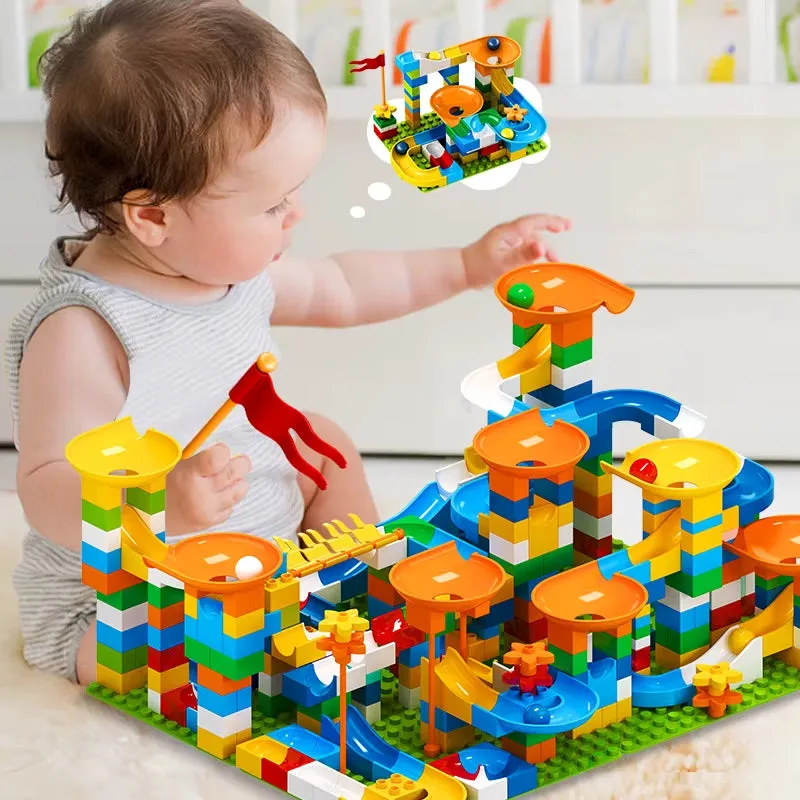 Large Marble Run Building Blocks Set - 86-344 Pieces with Funnel Slide for Educational Play and Development