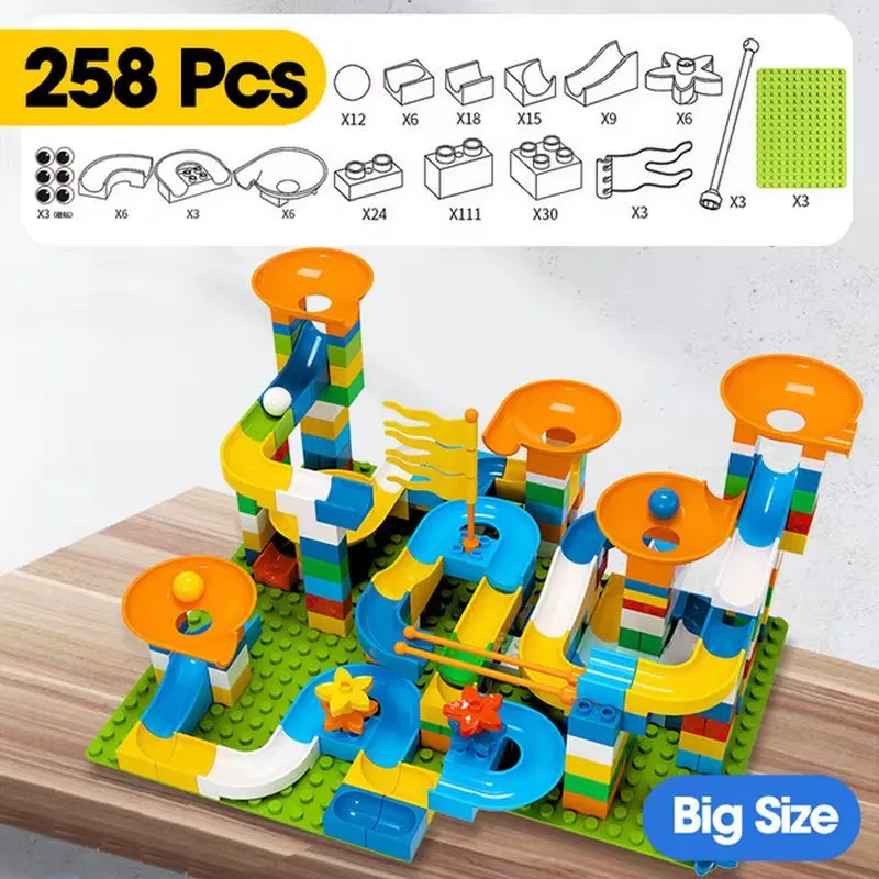 Large Marble Run Building Blocks Set - 86-344 Pieces with Funnel Slide for Educational Play and Development