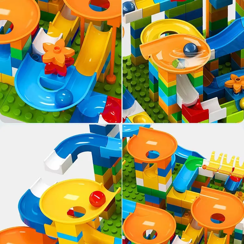 Large Marble Run Building Blocks Set - 86-344 Pieces with Funnel Slide for Educational Play and Development