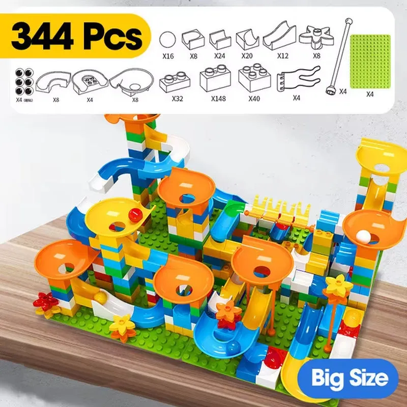 Large Marble Run Building Blocks Set - 86-344 Pieces with Funnel Slide for Educational Play and Development