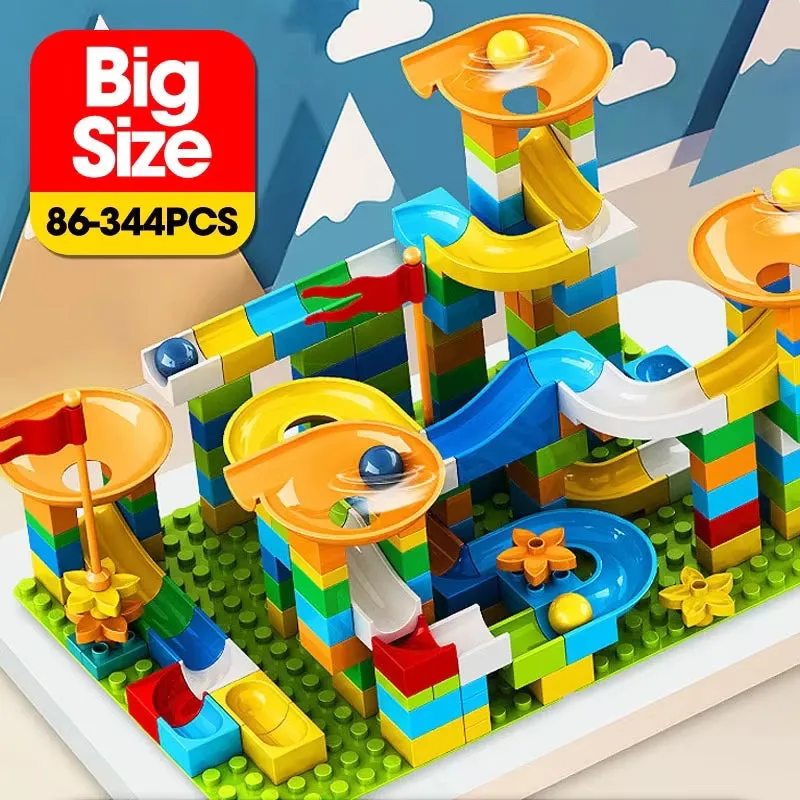 Large Marble Run Building Blocks Set - 86-344 Pieces with Funnel Slide for Educational Play and Development