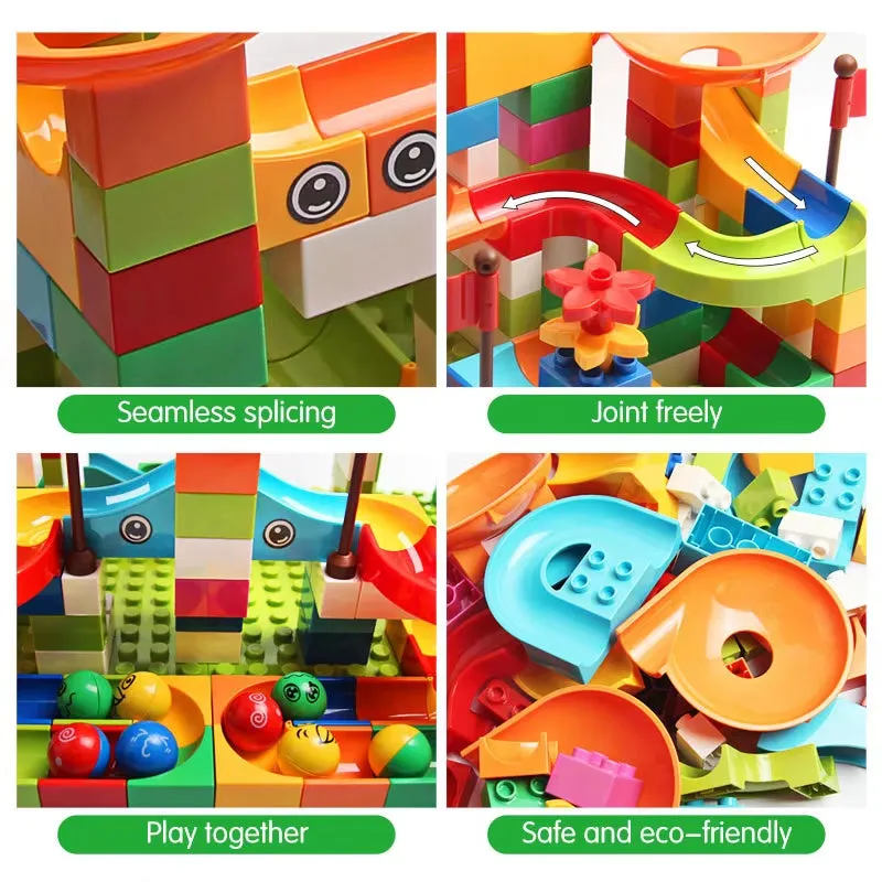 Large Marble Run Building Blocks Set - 86-344 Pieces with Funnel Slide for Educational Play and Development
