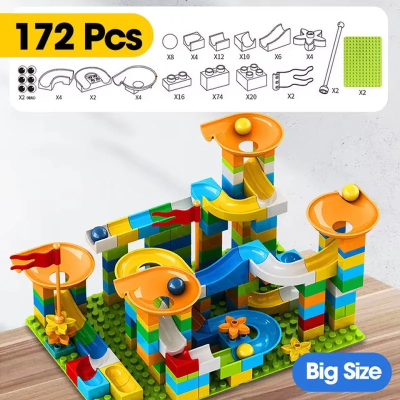 Large Marble Run Building Blocks Set - 86-344 Pieces with Funnel Slide for Educational Play and Development