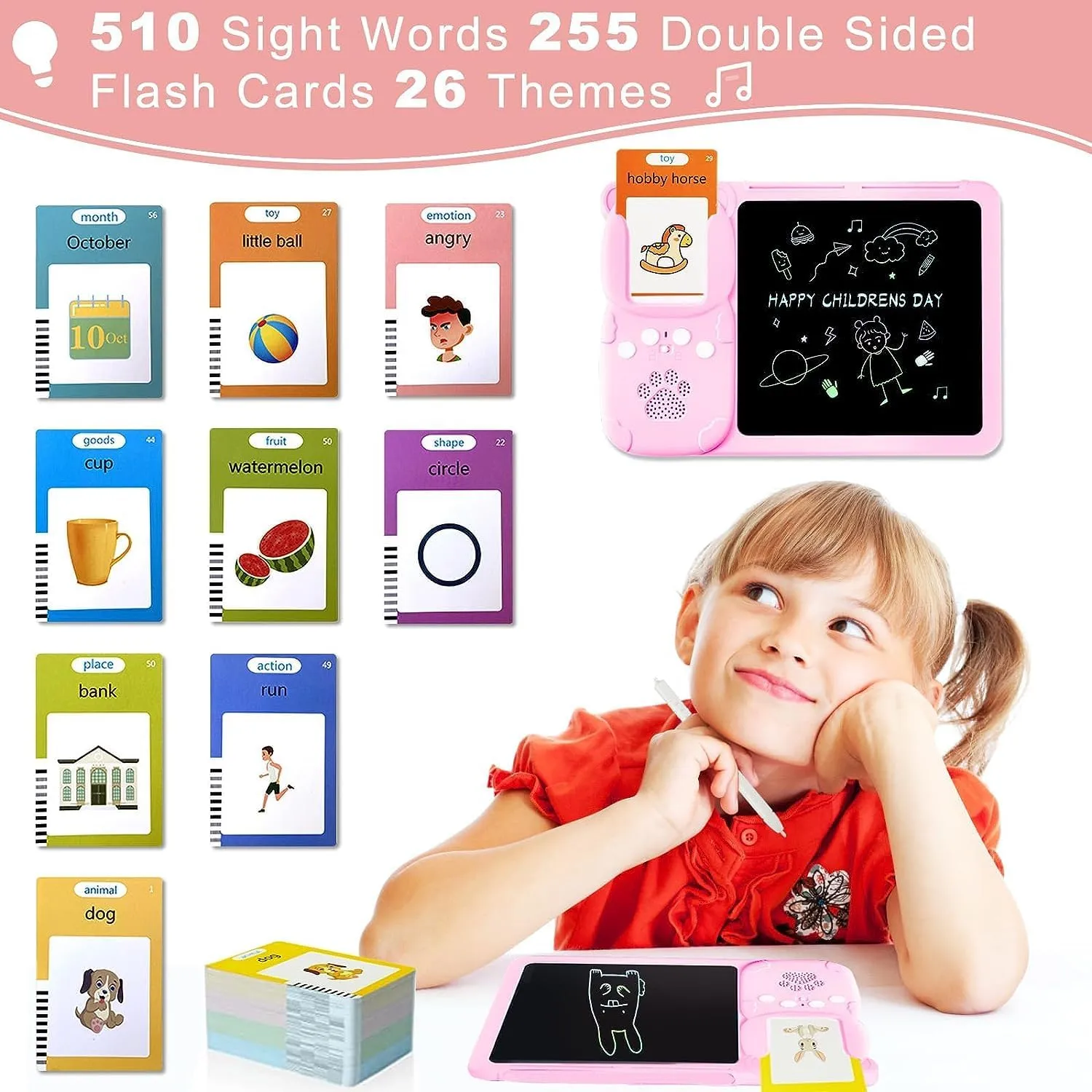 LCD Writing Screen,12 Theme:Animal/Food,Vehicle etc fourth tail vent vibrant suite Arabic Writing Tablet & FlashCards Learning Toys(3-12 Years), The Arabic Writing tab, 112 PCS Audible Arabic Flashcards Toys with 224 Words and 