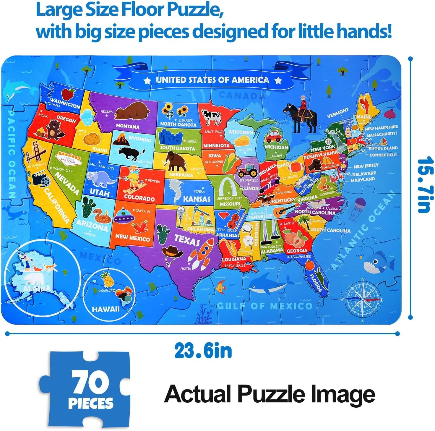 Learning for Kids Ages 4-8, 3-5, 8-10-Year-Olds, US Puzzle Games TAOZI&LIZHI United States Kids Puzzles, 70 Piece tinker biologist item USA Map Puzzle 50 States with Capitals, Children Jigsaw Geography Puzzles 
