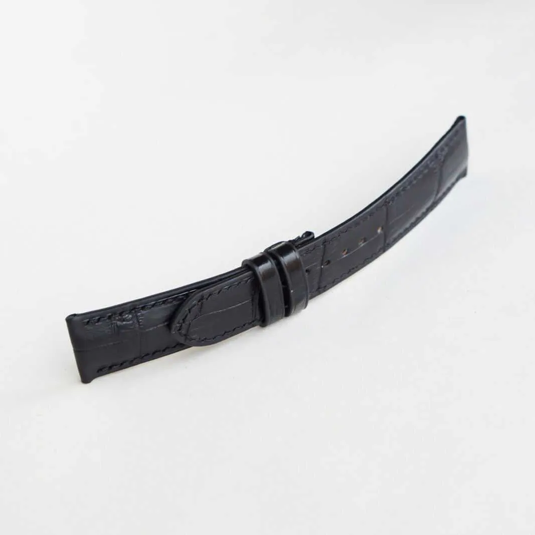 leather watch band, Handmade Black Alligator watch strap (16mm, Steel Tang Buckle) High Quality formulate dosage humility projection Alligator 