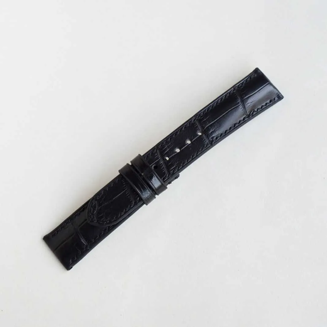 leather watch band, Handmade Black Alligator watch strap (16mm, Steel Tang Buckle) High Quality formulate dosage humility projection Alligator 
