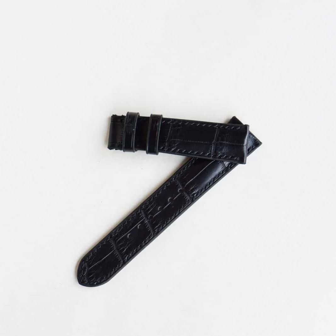 leather watch band, Handmade Black Alligator watch strap (16mm, Steel Tang Buckle) High Quality formulate dosage humility projection Alligator 