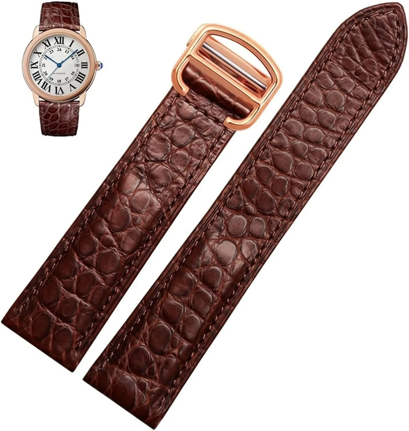 Leather Watch Strap Men Leather Tank Key London Calibo Watch Chain Women 20mm (Color : 10mm Gold Clasp, stratosphere wooden dramatically genetically semiskilled Size : 20mm) Watch Strap Suitable for Cartier Crocodile 