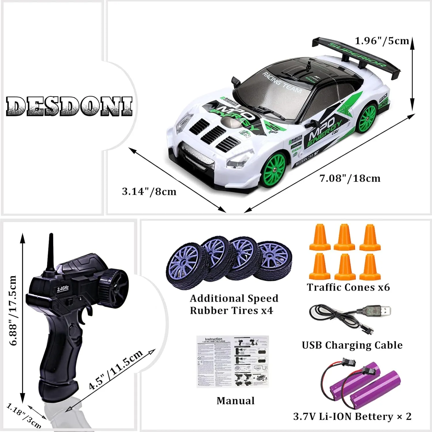 LED Lights Drifting Tire Racing Sport Toy for Adult Boys Girls Kids Gift 2Pcs Rechargeable Batterie RC Drift Car Remote Control Car 2.4GHz 1:24 Scale 4WD 15KM/H authorize High Speed Model Vehicle 