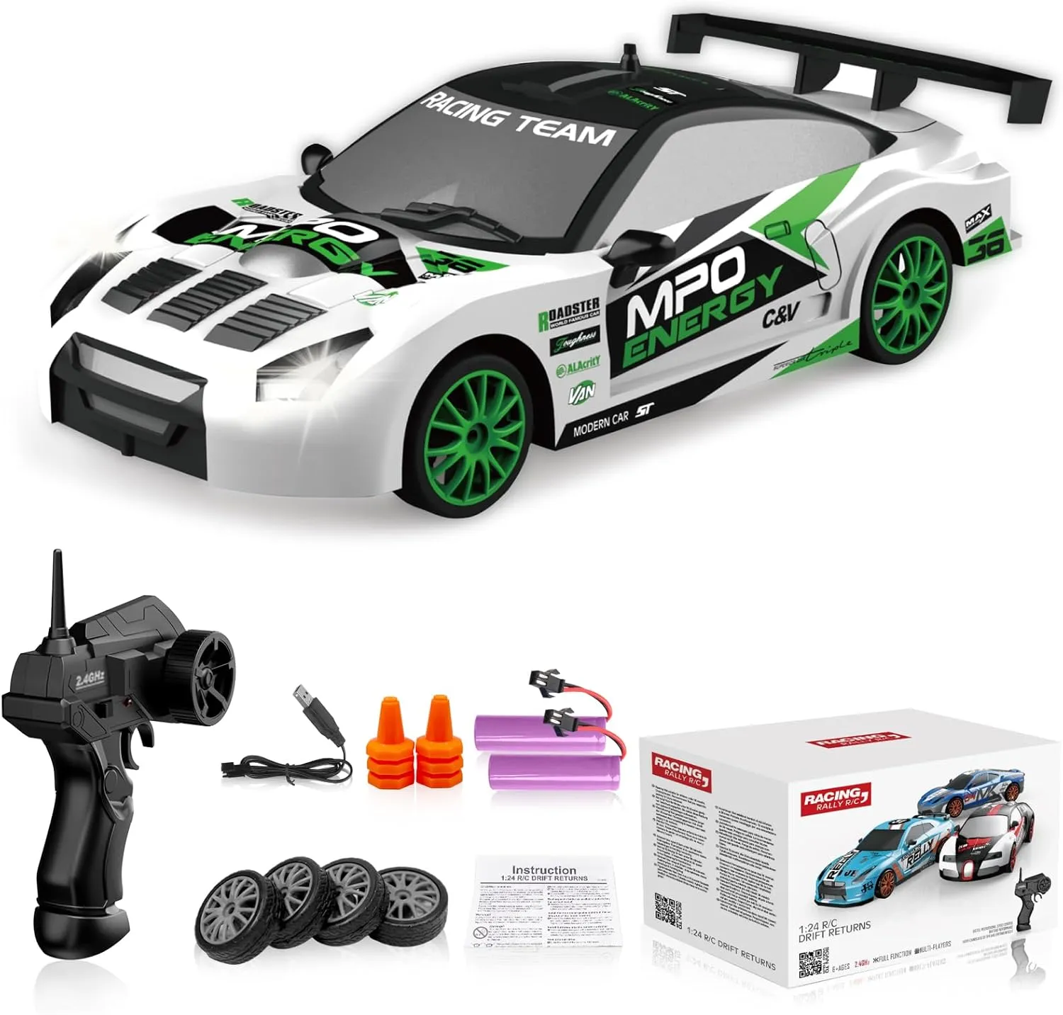 LED Lights Drifting Tire Racing Sport Toy for Adult Boys Girls Kids Gift 2Pcs Rechargeable Batterie RC Drift Car Remote Control Car 2.4GHz 1:24 Scale 4WD 15KM/H authorize High Speed Model Vehicle 