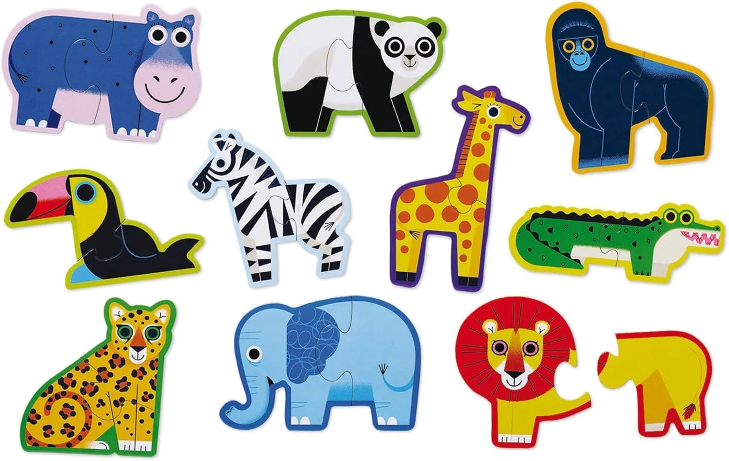 Let??s Begin Puzzle - Ten 2-Piece Beginner Puzzles for Ages 2 and Up - Heavy-Duty Storage Canister with Handle - Colorful Jungle Design - Each Puzzle is 6" L x 4" H deliver Finished Crocodile Creek 