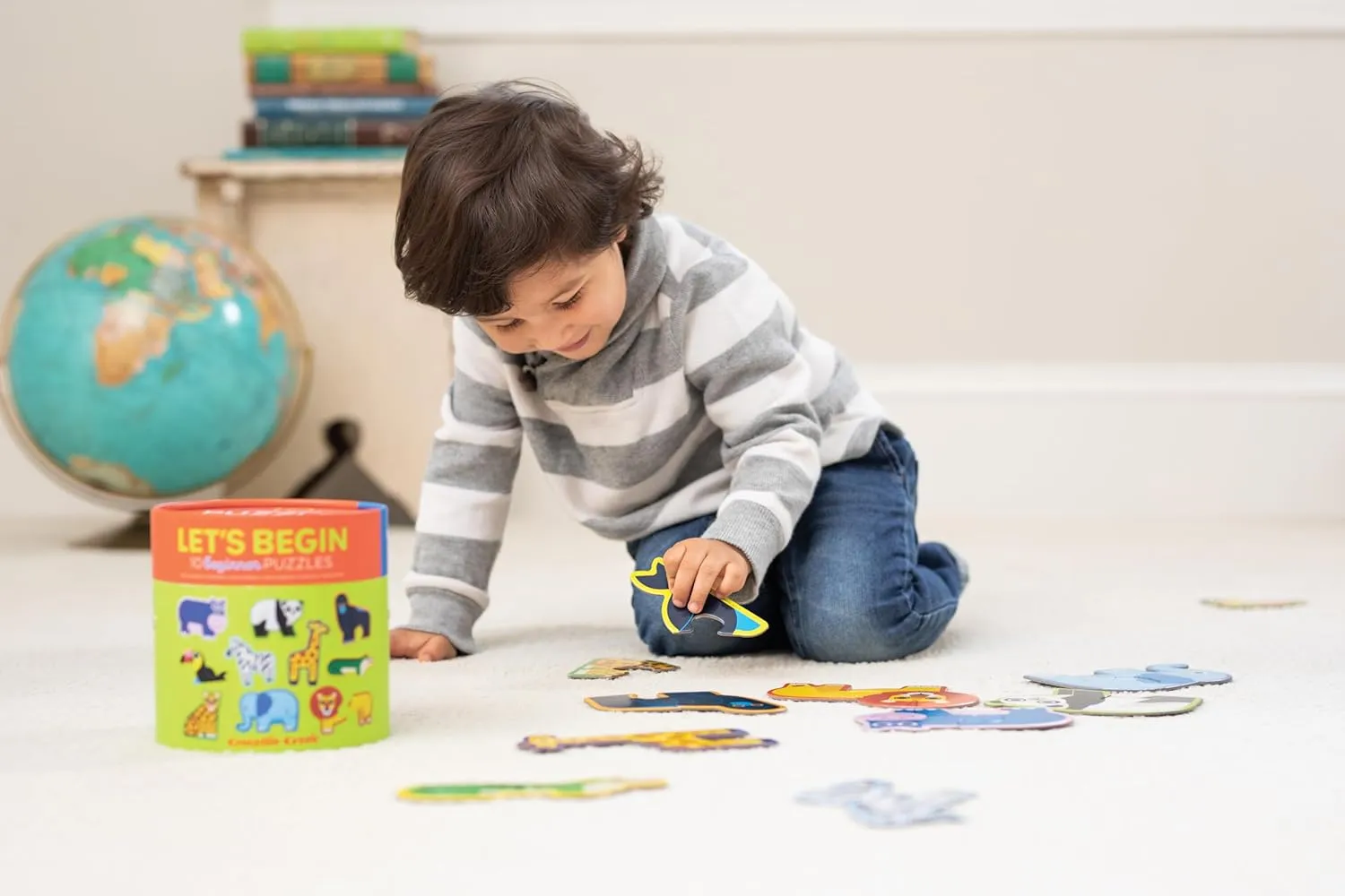 Let??s Begin Puzzle - Ten 2-Piece Beginner Puzzles for Ages 2 and Up - Heavy-Duty Storage Canister with Handle - Colorful Jungle Design - Each Puzzle is 6" L x 4" H deliver Finished Crocodile Creek 