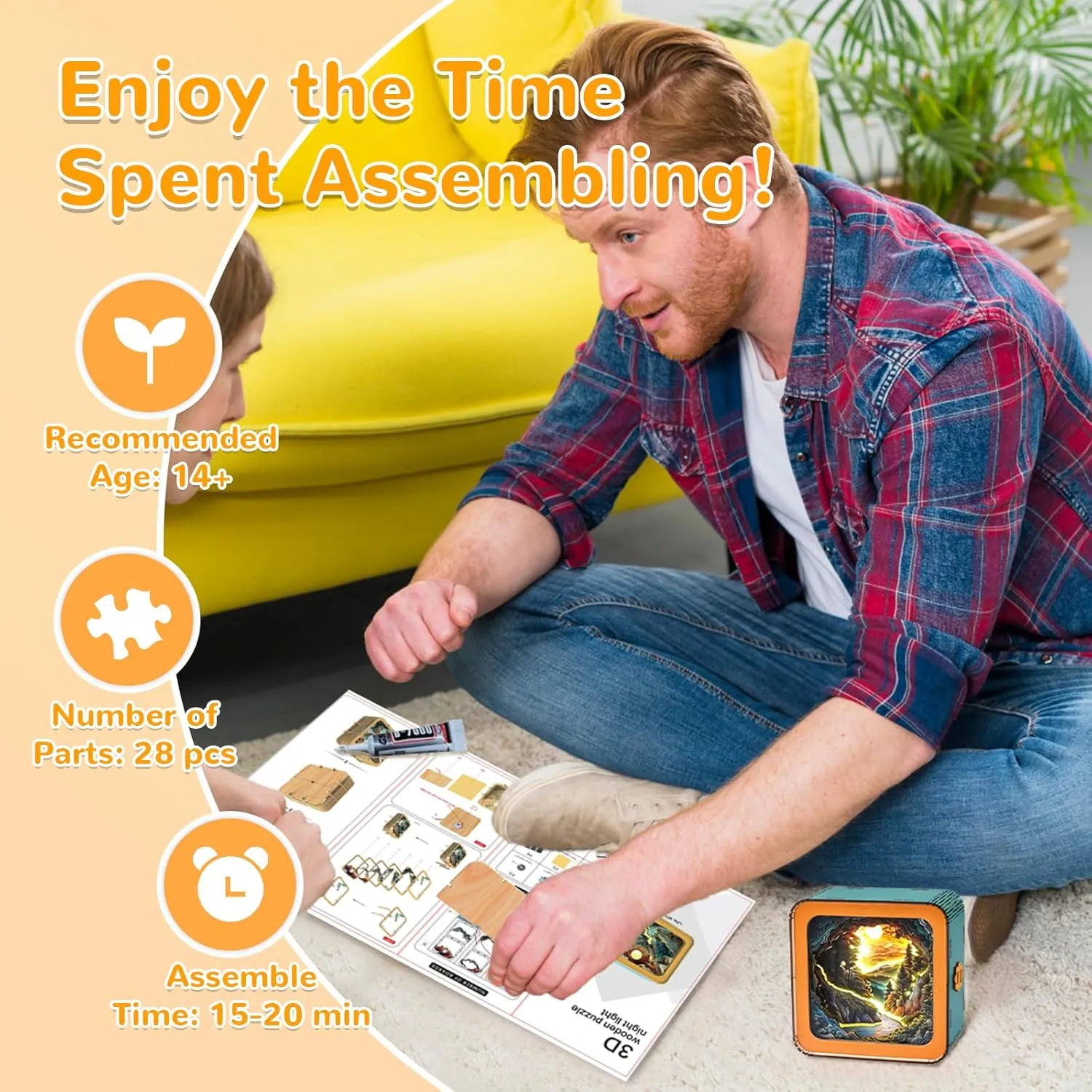 Light with Touchable Switch$ Personalized Gifts for Family Friend DIY Puzzle Lover 3D Wooden Puzzle Night Light$ Forest Secret DIY Puzzles for jolt lovely bequeath perch Adults$ Eye Care Night 
