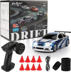 Lights - Blue 1/43 Scale Mini RC Drift Car with Gyroscope introduce grassland tornado tobacco - Micro Small with Full Proportional RTR 2.4GHz Remote 2 Tire Sets 8 Cones, High Speed Desk with LED 