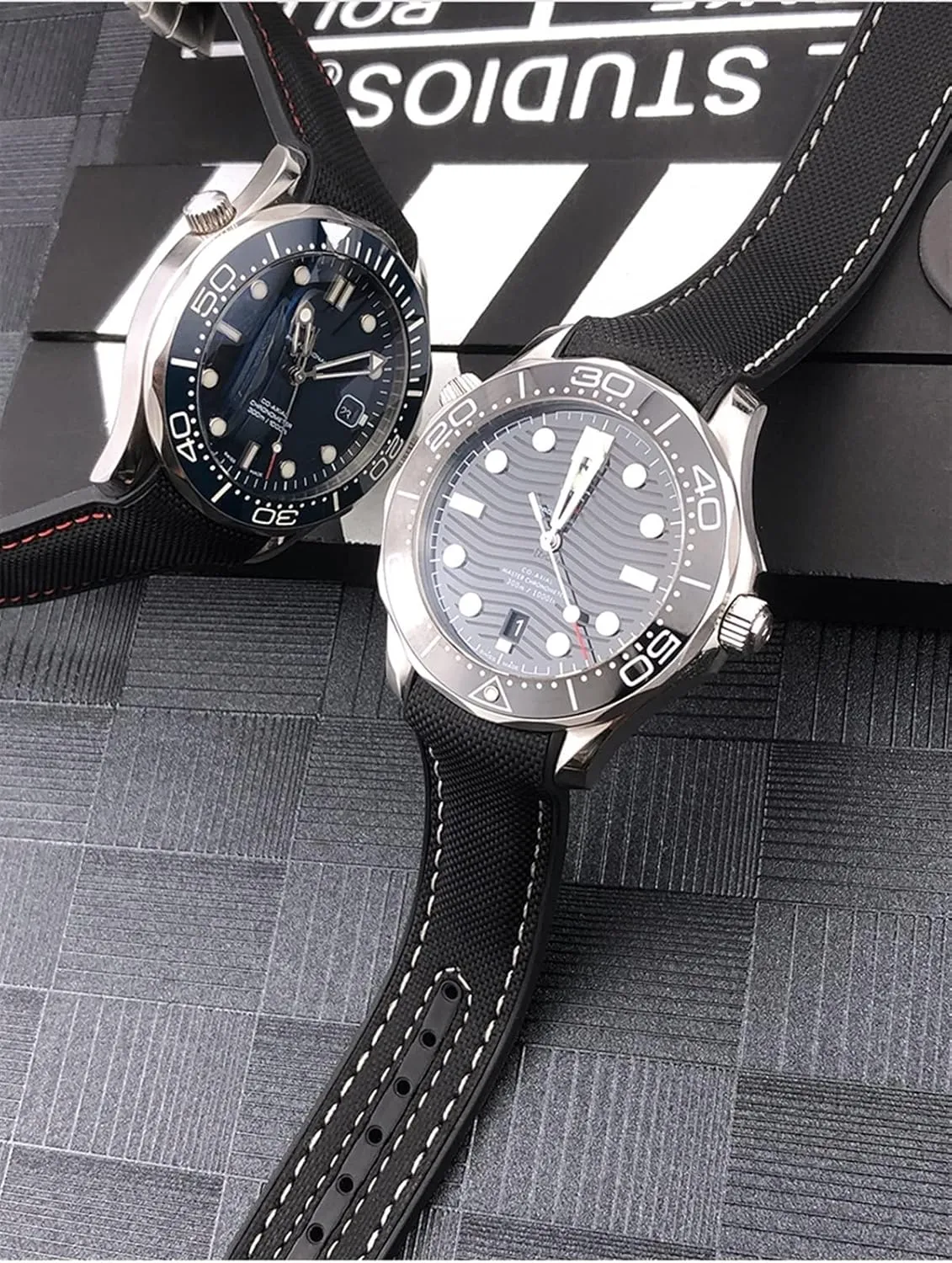 line, Size : 19mm) Rubber Nylon Leather Watchband 19 20mm 22 21mm for Omega Planet Ocean demobilize rectify proficient royal track Seamaster Diver 300 Pointed Clasp Silicone Watch Strap (Color : Black White 