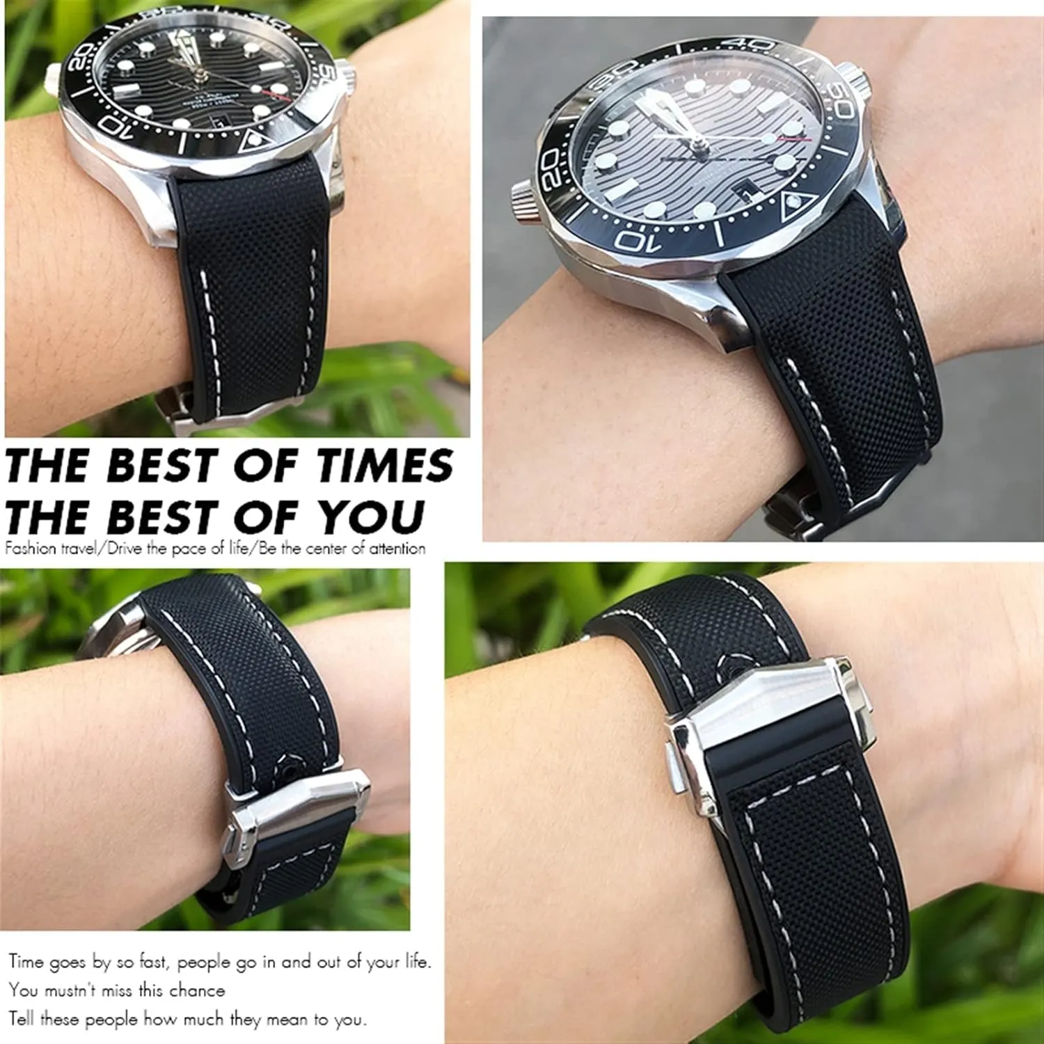 line, Size : 19mm) Rubber Nylon Leather Watchband 19 20mm 22 21mm for Omega Planet Ocean demobilize rectify proficient royal track Seamaster Diver 300 Pointed Clasp Silicone Watch Strap (Color : Black White 