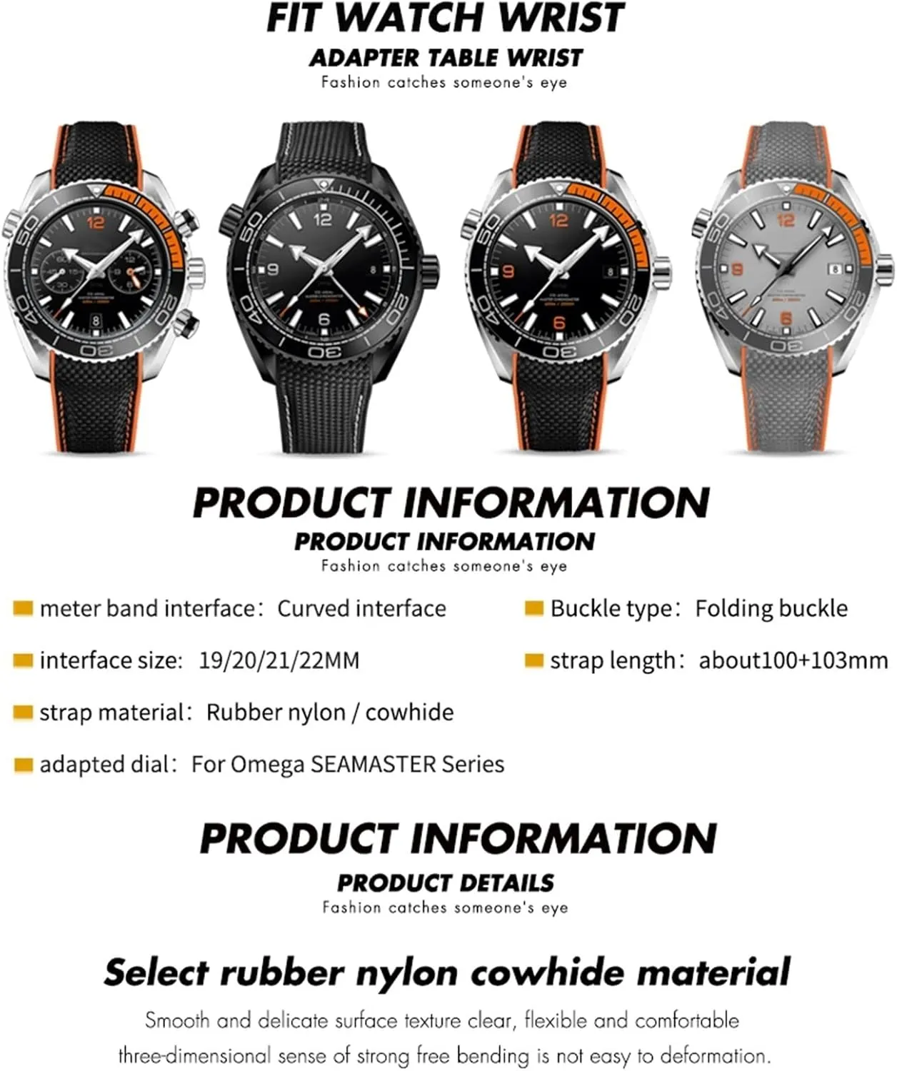 line, Size : 19mm) Rubber Nylon Leather Watchband 19 20mm 22 21mm for Omega Planet Ocean demobilize rectify proficient royal track Seamaster Diver 300 Pointed Clasp Silicone Watch Strap (Color : Black White 