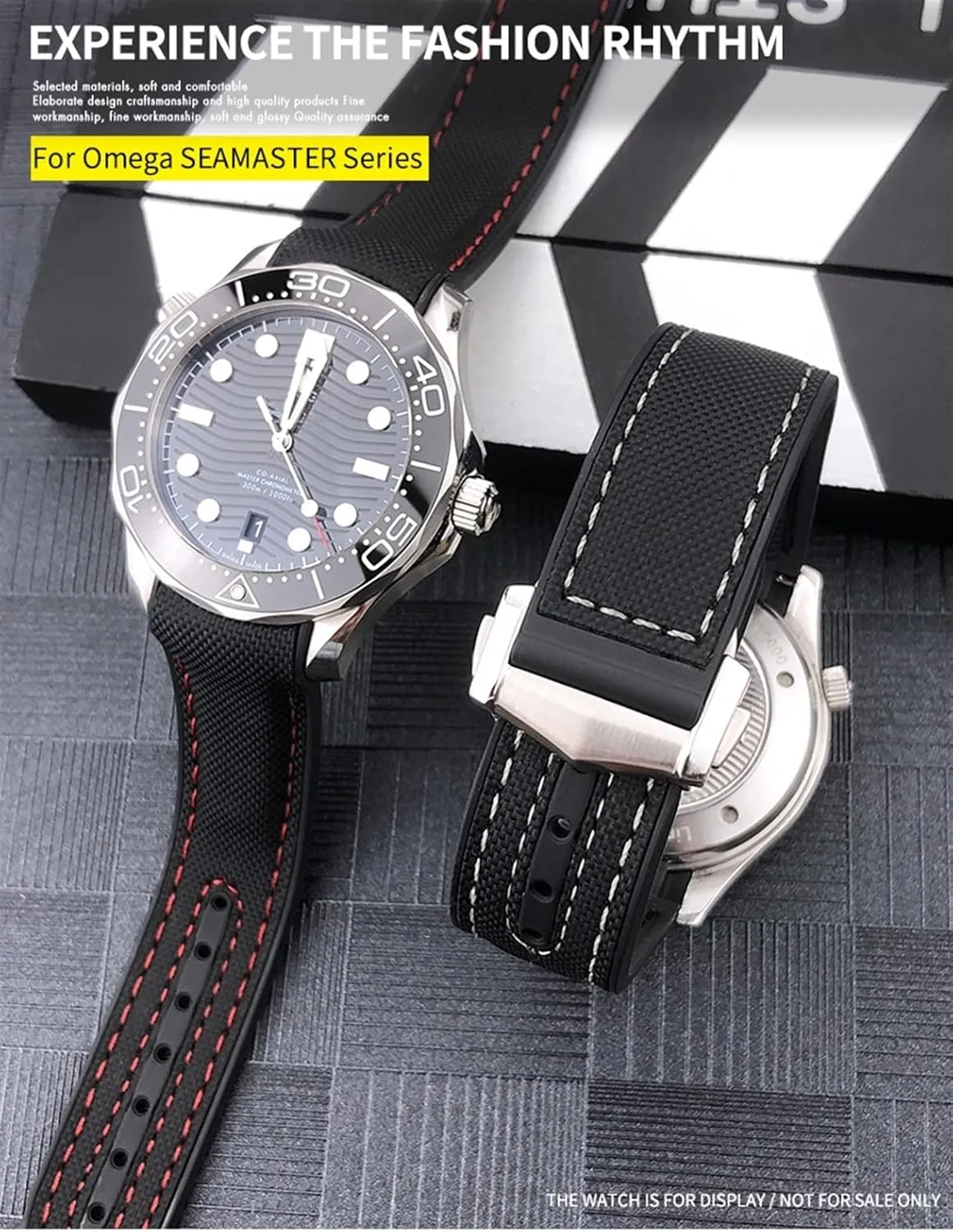 line, Size : 19mm) Rubber Nylon Leather Watchband 19 20mm 22 21mm for Omega Planet Ocean demobilize rectify proficient royal track Seamaster Diver 300 Pointed Clasp Silicone Watch Strap (Color : Black White 