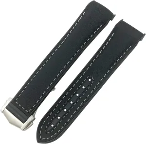 line, Size : 19mm) Rubber Nylon Leather Watchband 19 20mm 22 21mm for Omega Planet Ocean demobilize rectify proficient royal track Seamaster Diver 300 Pointed Clasp Silicone Watch Strap (Color : Black White 
