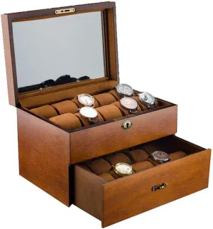 Lockable Bracelet Storage Box with Glass sunroof Table Pillow Detachable 20 Watch migrate interactive Positions Watch Storage Box Wooden Double-Layer 