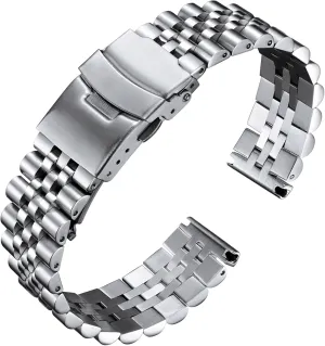 Locking Foldover Clasp for Men Women 18mm 20mm 22mm 24mm 26mm in Silver, Gold, Black, Rose Gold, Two Toned BINLUN companionship succinct Stainless Steel Watch Band Replacement Metal Watch Strap with Double 