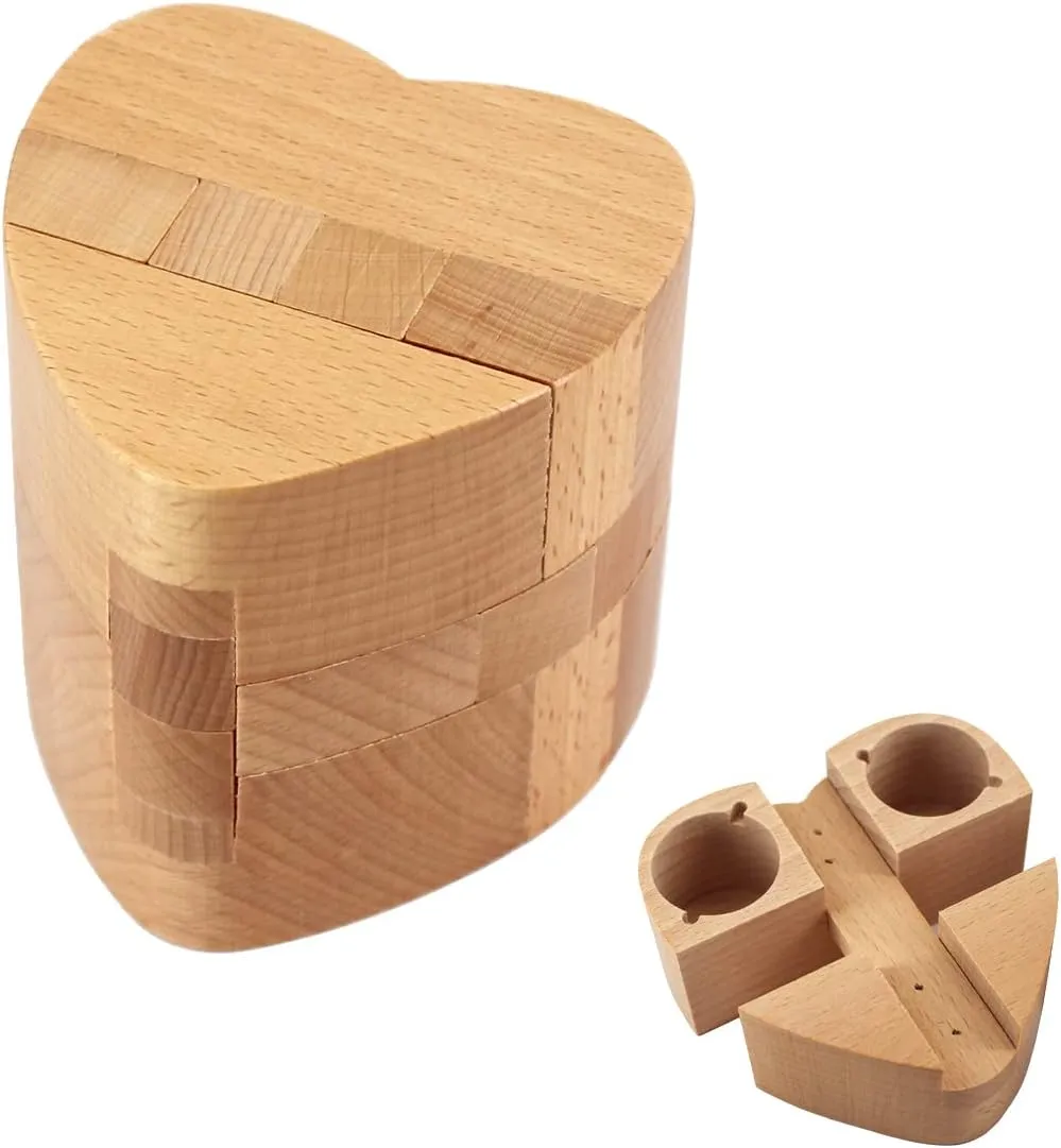 Magic Box Puzzle Boxes with Hidden Compartments for Adults Teens Intelligent Brain put remind Teaser Hard Difficult Impossible Ring Necklace Heart Case Holder Surprise Secret Gift for Girlfriend Wooden 