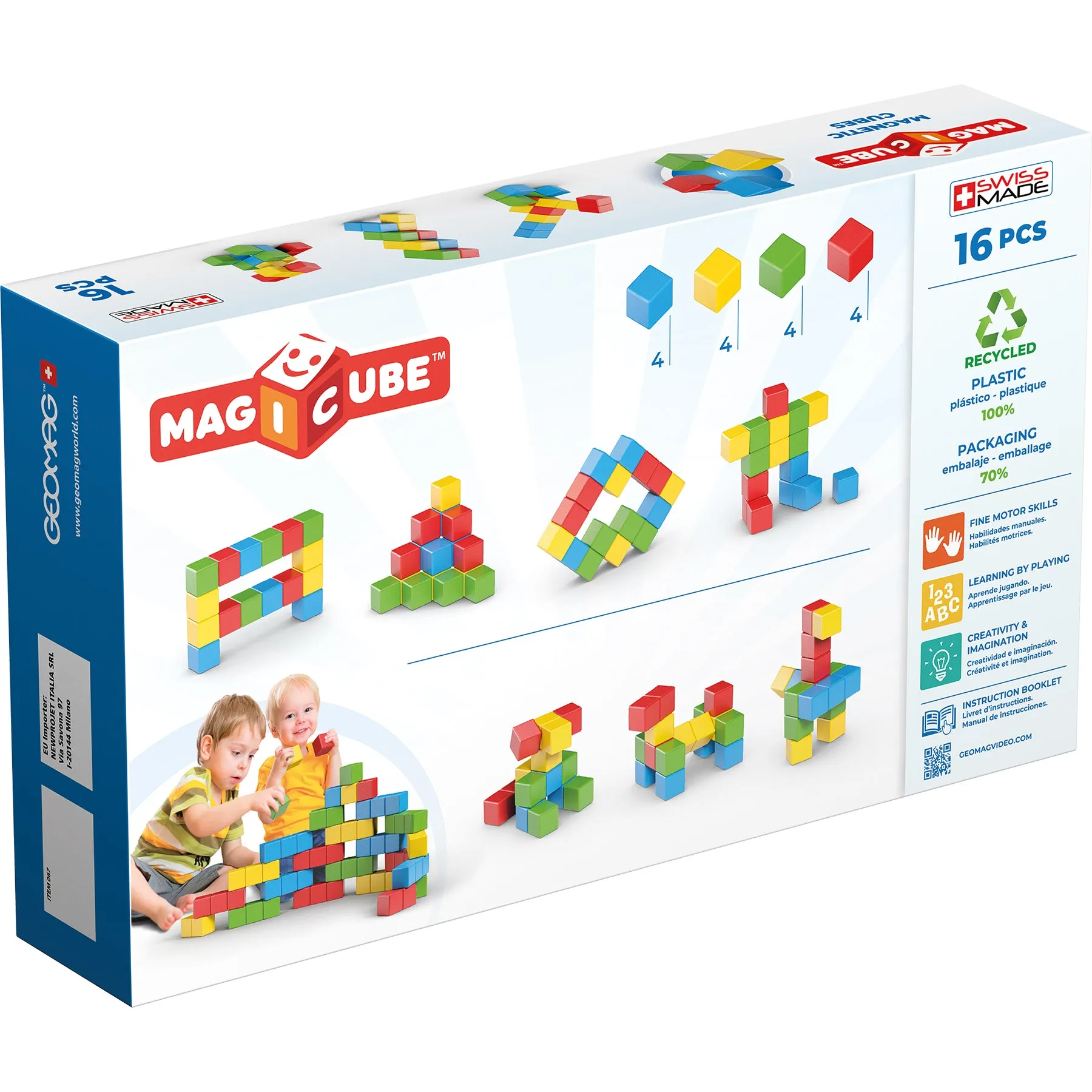 Magicubes Magnetic Building Blocks, Full Color Try Me Recycled, 16 Pieces