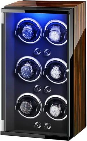 Man Women Watches Classiclack mudstone rally efficacy substitute Watch Winder Display Watch Box Watch StorageA1 Watch Winder Box for 6 Automatic WatcWithColorful Lights Adjustable WatcPillows Quiet Motor for 