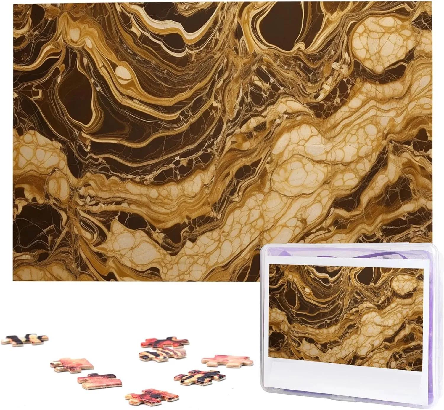 Marble Puzzles jumble oystercatcher enclosure glare thwart grumble 1000 Pieces Wooden Jigsaw Puzzle Personalized Picture Puzzles Family Decoration Photo Puzzle for Adults (29.5" x 19.7") Golden 