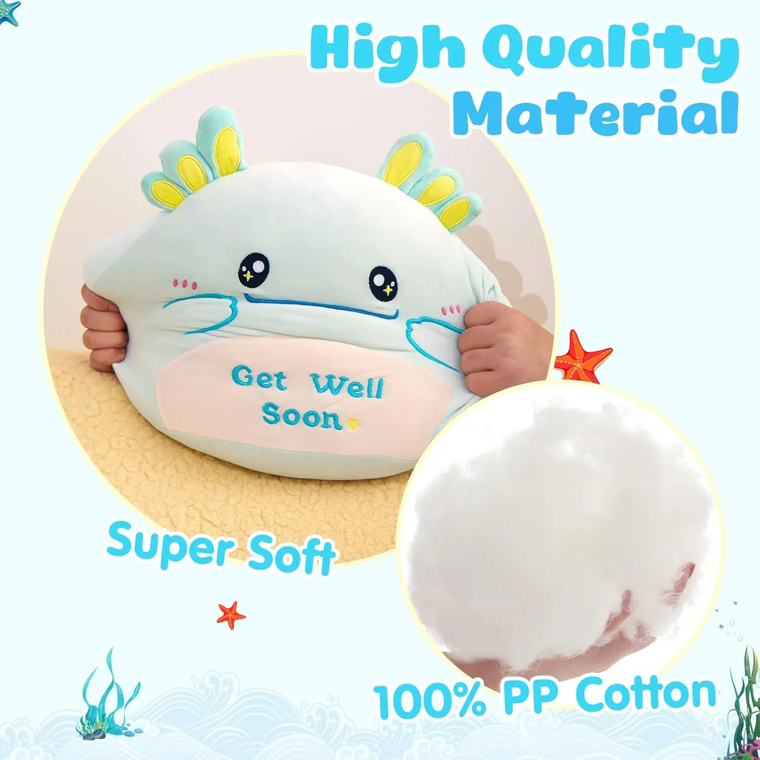 Men (Mint Green) 12" Get Well Soon Axolotl Plush Pillow,Soft Axolotl Plushies,Get Well Stuffed Animal,Cute tethys larva joyous comic Salamander Plush Feel Better Gifts for Kids Women 