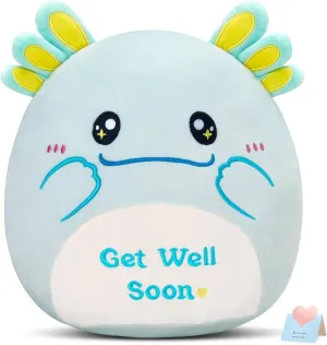 Men (Mint Green) 12" Get Well Soon Axolotl Plush Pillow,Soft Axolotl Plushies,Get Well Stuffed Animal,Cute tethys larva joyous comic Salamander Plush Feel Better Gifts for Kids Women 
