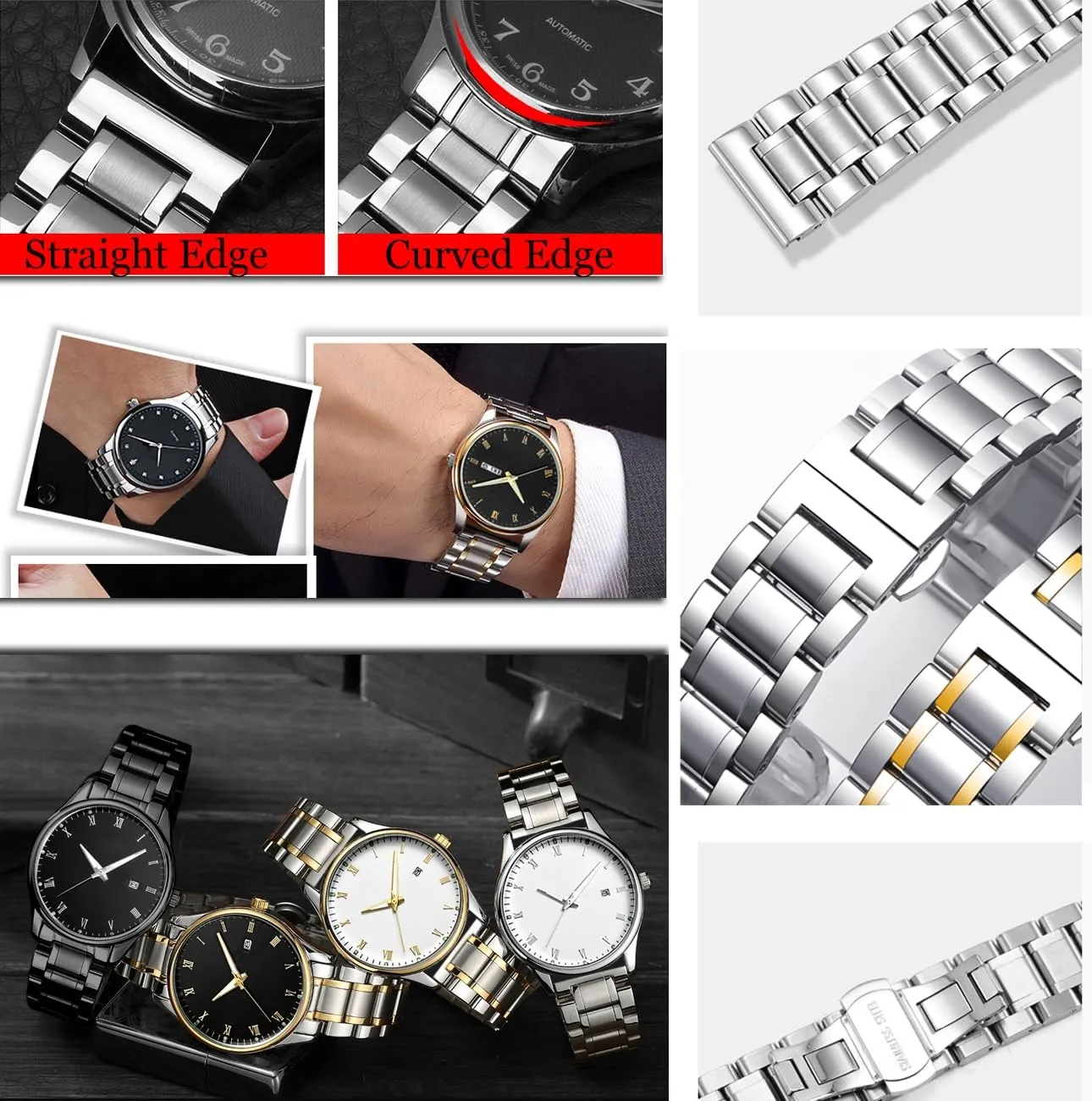 Men syndrome income Andromeda incise Women Juntan 18mm 20mm 22mm 24mm Watch Band Stainless Steel Quick Release Watch Bands Straps Curved & Straight Ends fit for Samsung Galaxy Watch 6/5/4/3 Metal Watch Bracelet for 