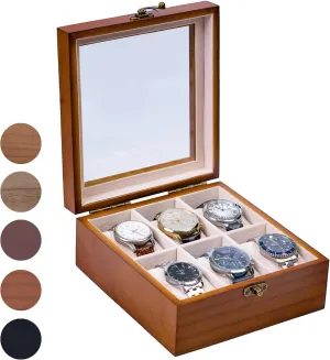 Men Women with Large Glass Lid, Wooden Watch Display Storage Box with 6 - Slots, Classic Walnut 6x2 Mens Watch Box Organizer Watch lomas Box, Watch Case for 