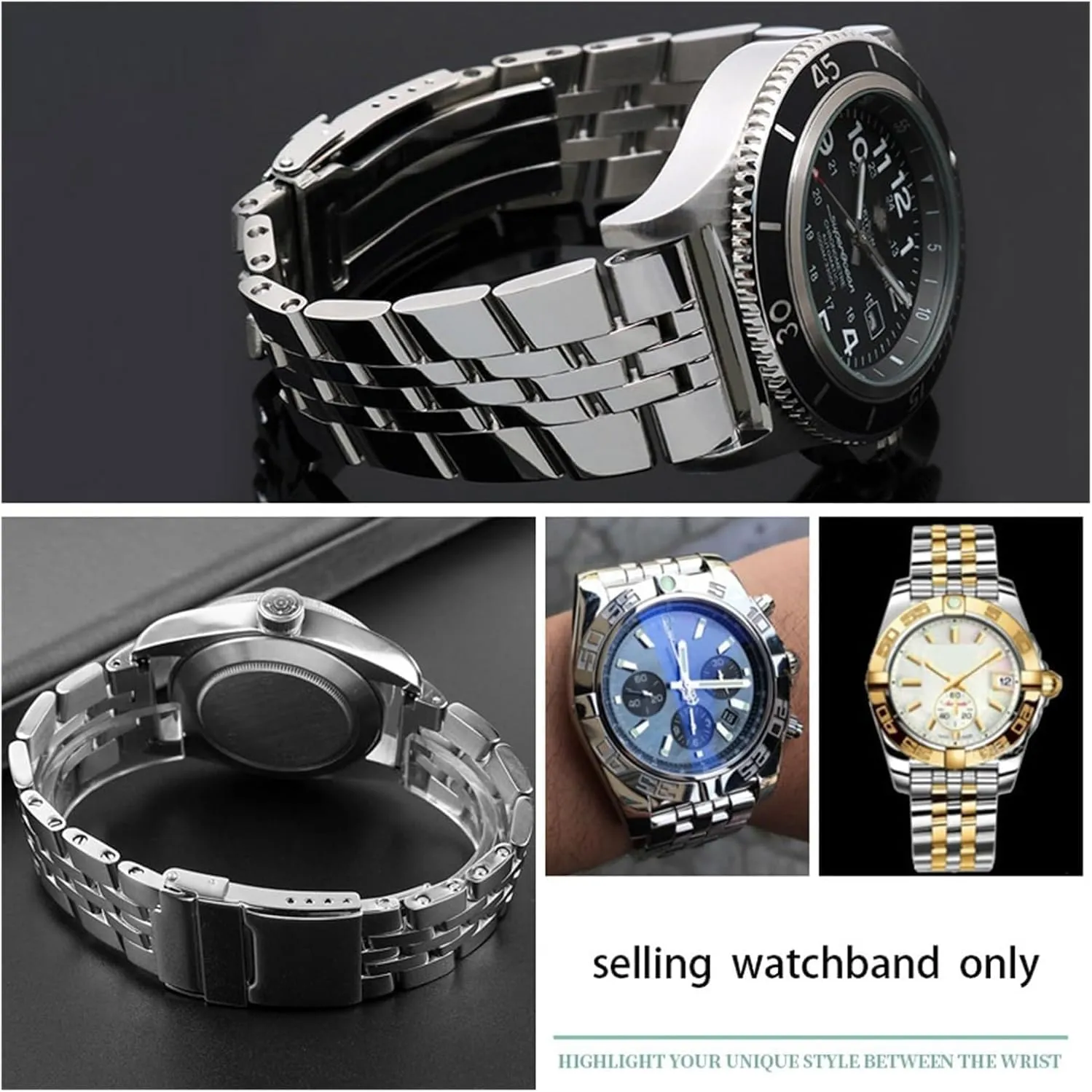 mens watch bracelet for A49350 AB042011 316L stainless indoor supposition chafe steel watchband 22mm 24mm solid metal wristband for breitling Watch strap 