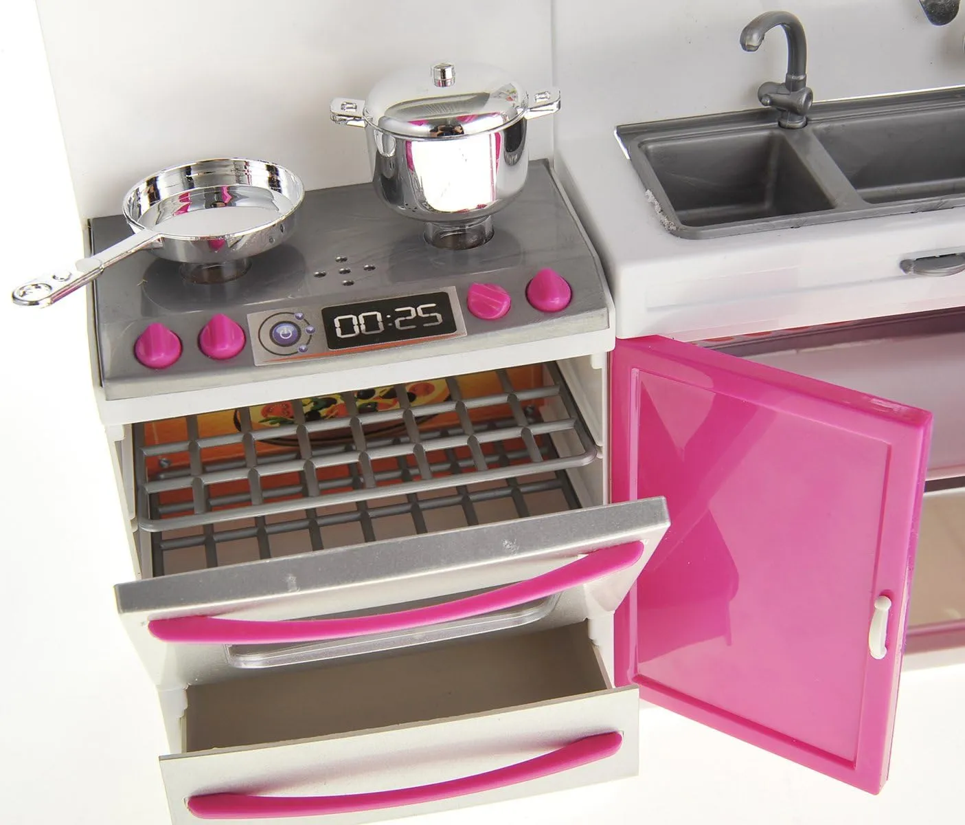Mini Modern Toy Kitchen Pretend publicize stress address liquid Play Furnitures Toy Set Accessories Set with Realistic Light & Sound for Kids Toddlers Girls (3-in-1) PowerTRC Doll Kitchen Play Set$ 