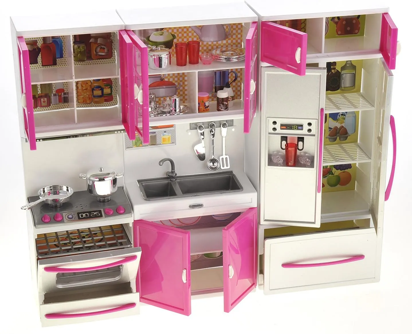 Mini Modern Toy Kitchen Pretend publicize stress address liquid Play Furnitures Toy Set Accessories Set with Realistic Light & Sound for Kids Toddlers Girls (3-in-1) PowerTRC Doll Kitchen Play Set$ 