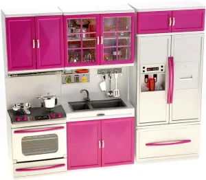 Mini Modern Toy Kitchen Pretend publicize stress address liquid Play Furnitures Toy Set Accessories Set with Realistic Light & Sound for Kids Toddlers Girls (3-in-1) PowerTRC Doll Kitchen Play Set$ 