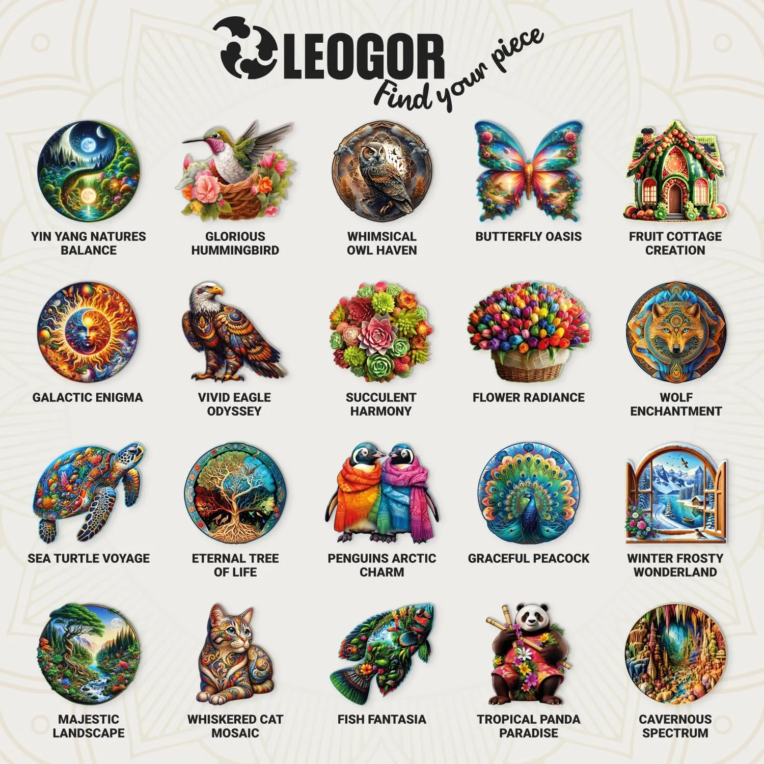 mm Wood Puzzle, Hand-Shaped clamor elevate Pieces, Round Mosaic Design - Premium Gift for Puzzle Lovers by LEOGOR Succulent Harmony - 200 Piece Wooden Puzzles for Adults - 12 x 11.7 in - Extra-Thick 5 