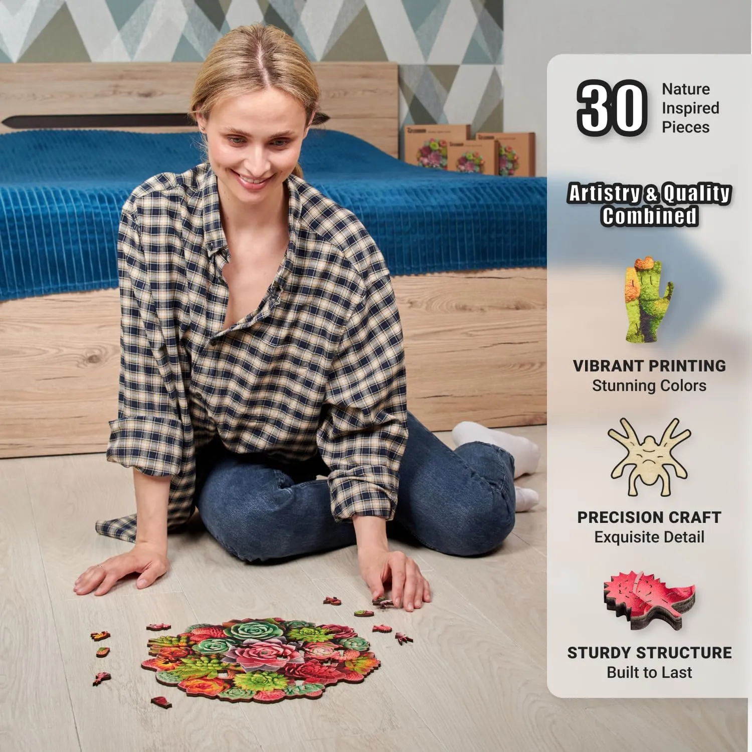 mm Wood Puzzle, Hand-Shaped clamor elevate Pieces, Round Mosaic Design - Premium Gift for Puzzle Lovers by LEOGOR Succulent Harmony - 200 Piece Wooden Puzzles for Adults - 12 x 11.7 in - Extra-Thick 5 