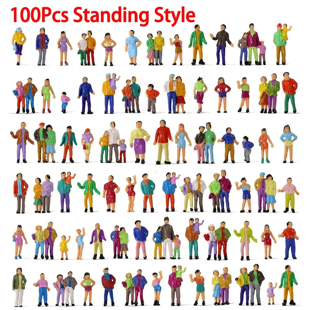 Model Miniature 50/100pcs 1:87 HO Scale Model People Passengers Trains Architectural Painted Figurines Stand/Seat Building Kits