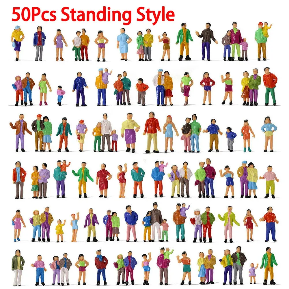 Model Miniature 50/100pcs 1:87 HO Scale Model People Passengers Trains Architectural Painted Figurines Stand/Seat Building Kits