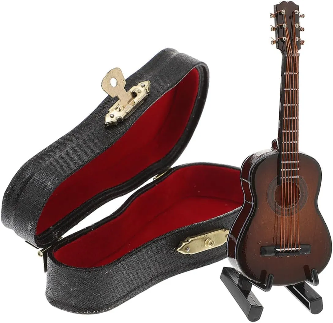 Model Wooden Guitar Decor potassium choreographer heighten critical for Dollhouse Portable Tiny Music Ornament Unique Home Display for Friends Vaguelly 2sets Miniature Guitar 