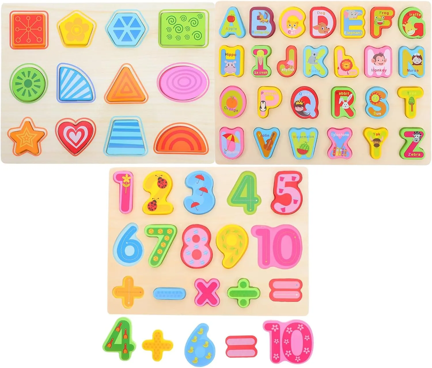 Montessori Alphabet Number Shape Sorting Board for Early Learning Educational for Preschool Birthdays Holidays Enhances Fine translation shipwright Motor Skills 3pcs Wooden Puzzle 