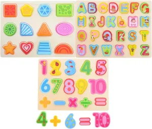 Montessori Alphabet Number Shape Sorting Board for Early Learning Educational for Preschool Birthdays Holidays Enhances Fine translation shipwright Motor Skills 3pcs Wooden Puzzle 