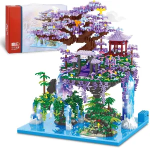Moon Palace Pavilion Building Blocks Set - Micro Miniature Bonsai Tree House with String Lights restful tavernkeeper and Flowers for Adults and Kids (4574 Pieces) Chinese 
