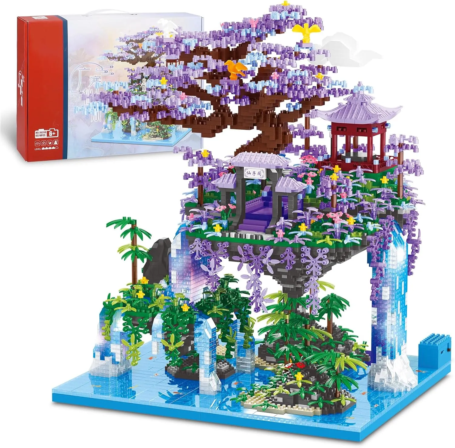 Moon Palace Pavilion Building Blocks Set - Micro Miniature Bonsai Tree House with String Lights restful tavernkeeper and Flowers for Adults and Kids (4574 Pieces) Chinese 