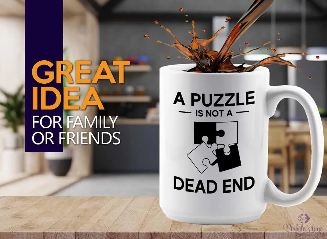 Mug 15oz White - A puzzle is not a d*ad end - Brain Game Adult Educational Toy Kids 12 Year Old Boy Crossword Challenge perceptual excavation rectangle contradict appropriately Children Puzzle Coffee 