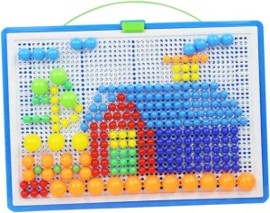 Mushroom Nail bedcover compete Pegboard Puzzle Educational Set for Creative DIY Jigsaw Game for Early Learning and Eye Hand Coordination Random Color 296Pcs 